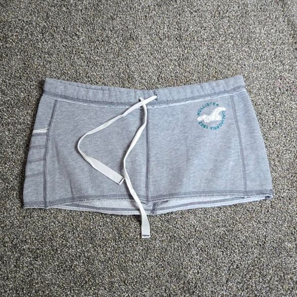 Y2K 2000s Hollister Co Fleece Lined Sweat Embroidered Logo Micro Mini Skirt - Picture 1 of 5